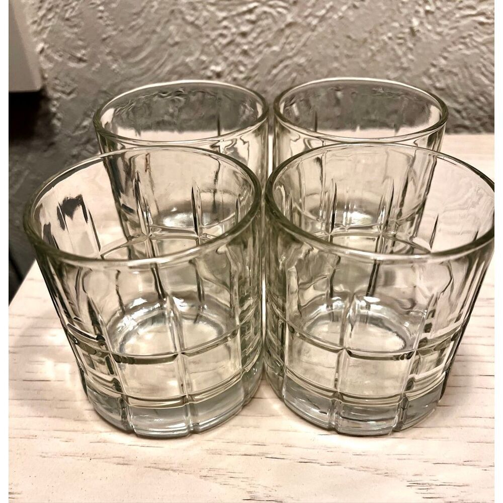 Vintage Anchor Hocking TARTAN Clear Set of 4 Rocks Lowball Glasses